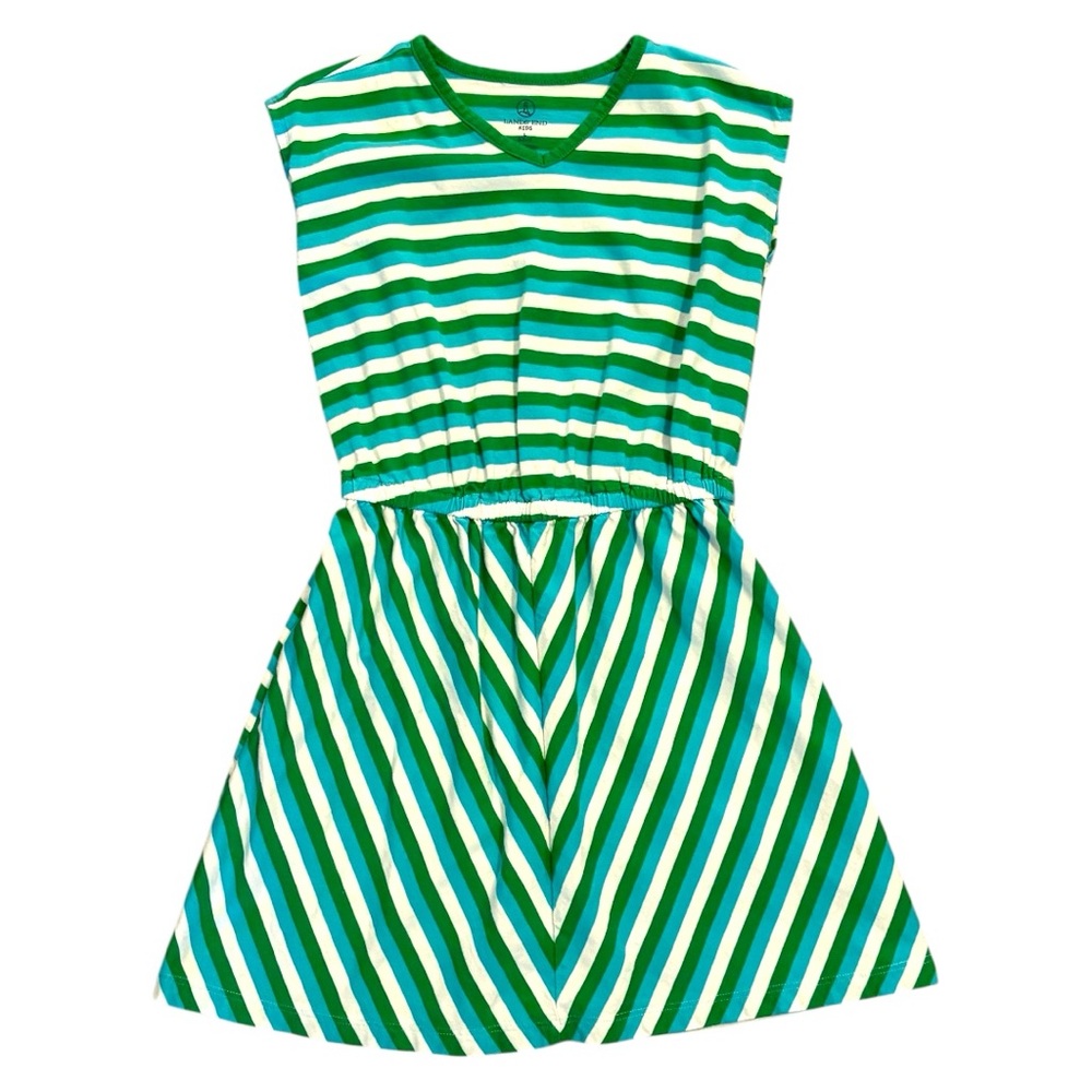 Lands' End Kids Dress with Green and White Stripes